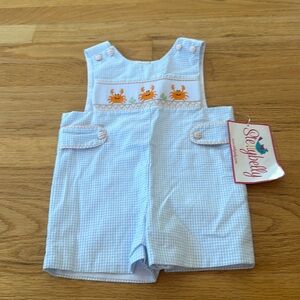 Blue gingham crab romper